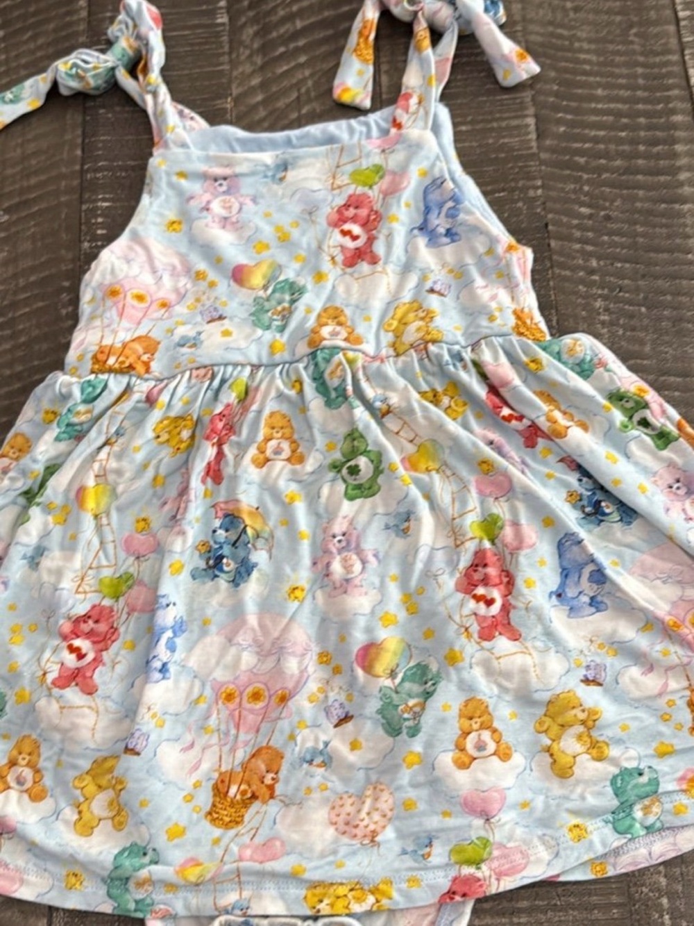 Posh Peanut Care Bears Print Blue Tie-Shoulder Kids Dress